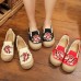 Soft Splicing Flats Black Cotton Linen Fabric Embroideried Flats Shoes