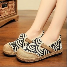 Black Cotton Linen Fabric Flat Shoes Splicing Flat Shoes For Women