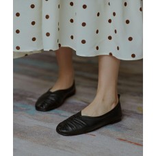 Genuine Leather Black Pointed Toe Flat Shoes For Women