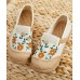 Beige Embroideried Linen Fabric Flats